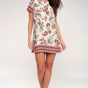 Lulu's Cream and Red Floral Mini Dress